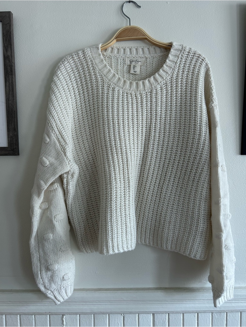 Jessica Simpson Cream Waffle-Knit Crewneck Sweater